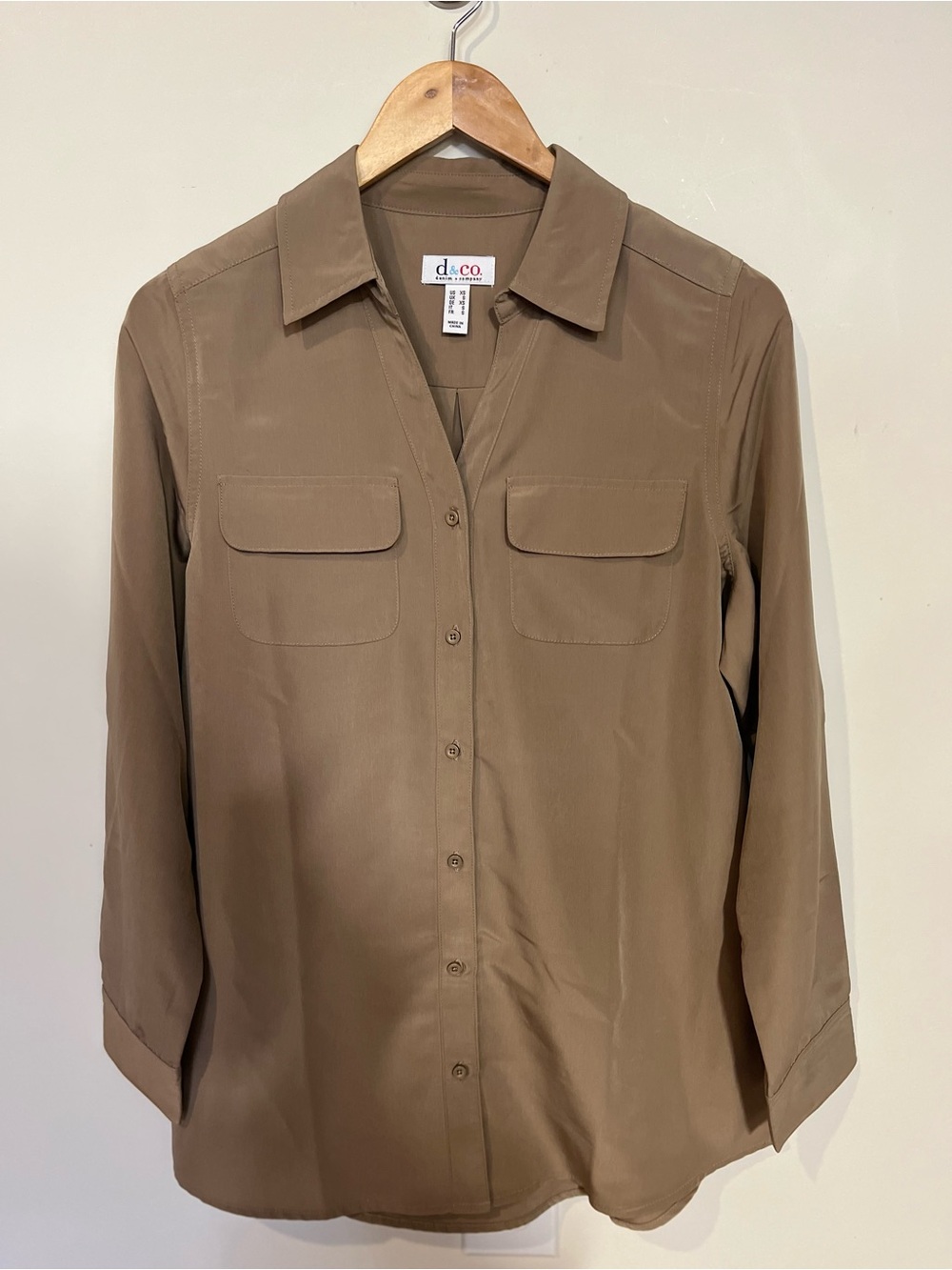 d & Co. Brown Button Down Polyester Blouse Size XS